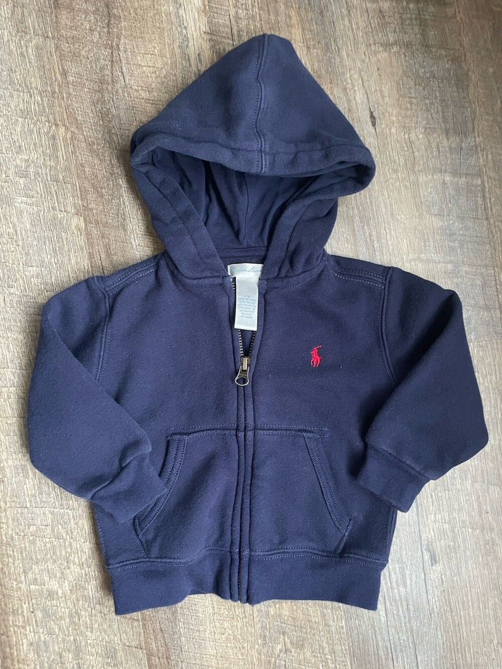 Polo Ralph Lauren Hoodie Boys 12mo Toddler Blue Full Zip Hooded Fleece Pony Logo
